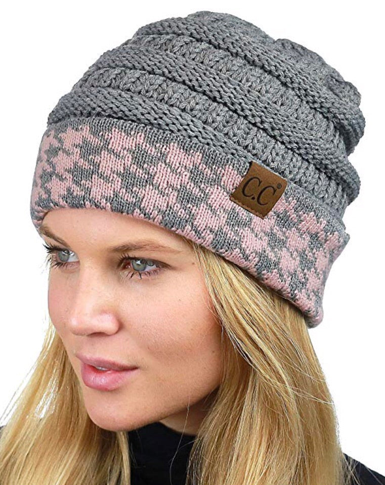 Houndstooth C.C. Beanie Knitted Hat