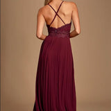 Lace and Chiffon Long Dress with Spaghetti Straps