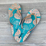 Glitter Gold Tropical Flamingo Thong Flip Flop Sandal