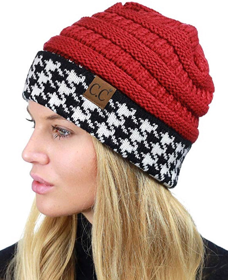 Houndstooth C.C. Beanie Knitted Hat