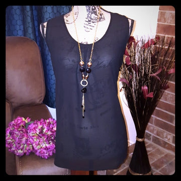 Chiffon Double Cross Back Sleeveless Top - White or Black