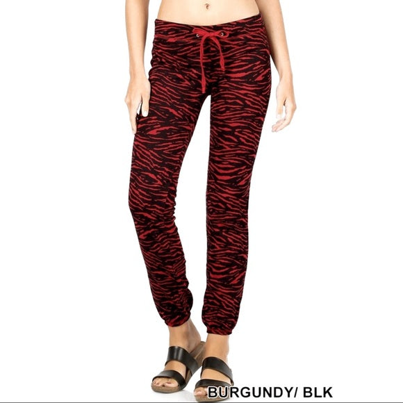 Zebra Print Fleece Comfy Animal Print Drawstring Jogger Pants