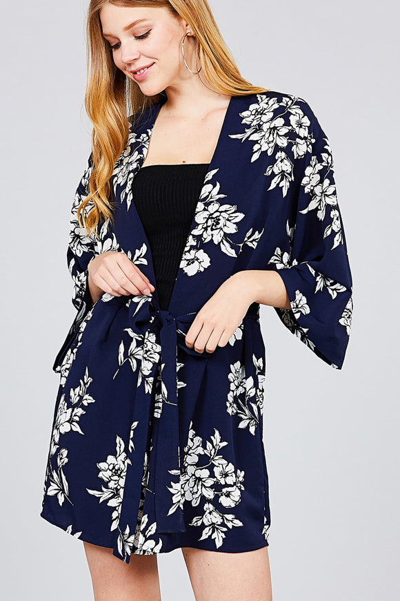Floral Kimono - Navy