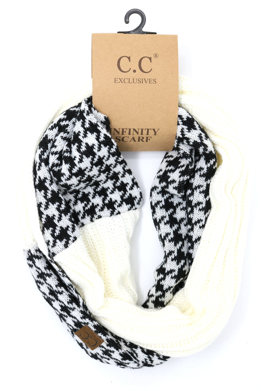 Houndstooth Knitted Infinity Scarf