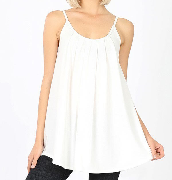 Pleated Adjustable Spaghetti Strap Camisole Sleeveless Tops Loose Fit Beach Tank
