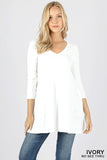 3/4 Sleeve V-Neck Round Hem Top With Pockets
