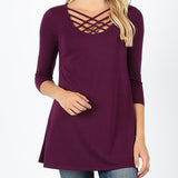 Women's Strappy Scoop Neck 3/4 Sleeve Flowy Top