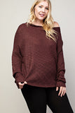 Wide Neck Long Sleeve Ribbed Knit Sweater