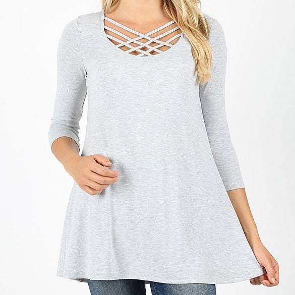 Women's Strappy Scoop Neck 3/4 Sleeve Flowy Top