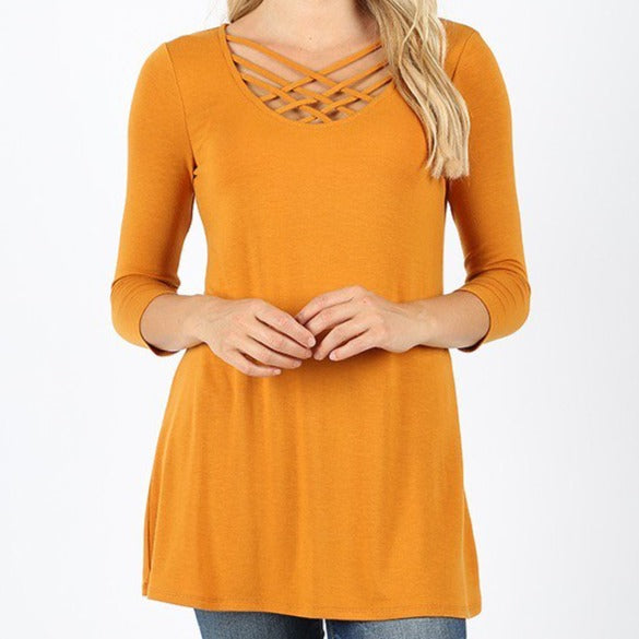 Women's Strappy Scoop Neck 3/4 Sleeve Flowy Top