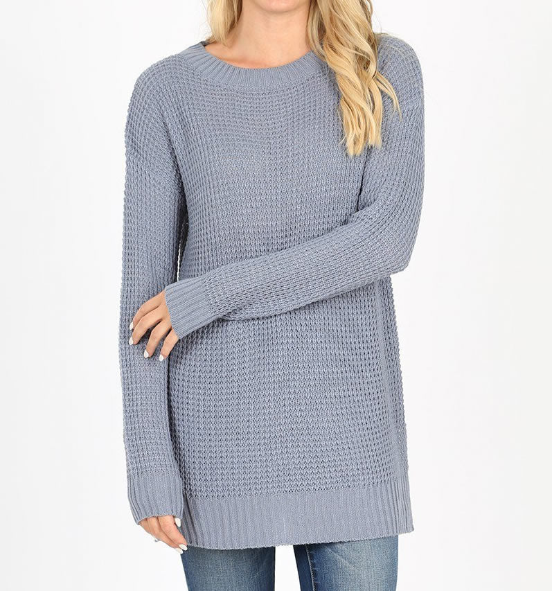 Waffle Slit Sweater - Gray