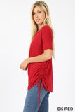Tie Up Ruched Side Dolman Short Sleeve Round Neck Jersey Tee