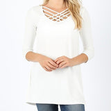 Women's Strappy Scoop Neck 3/4 Sleeve Flowy Top