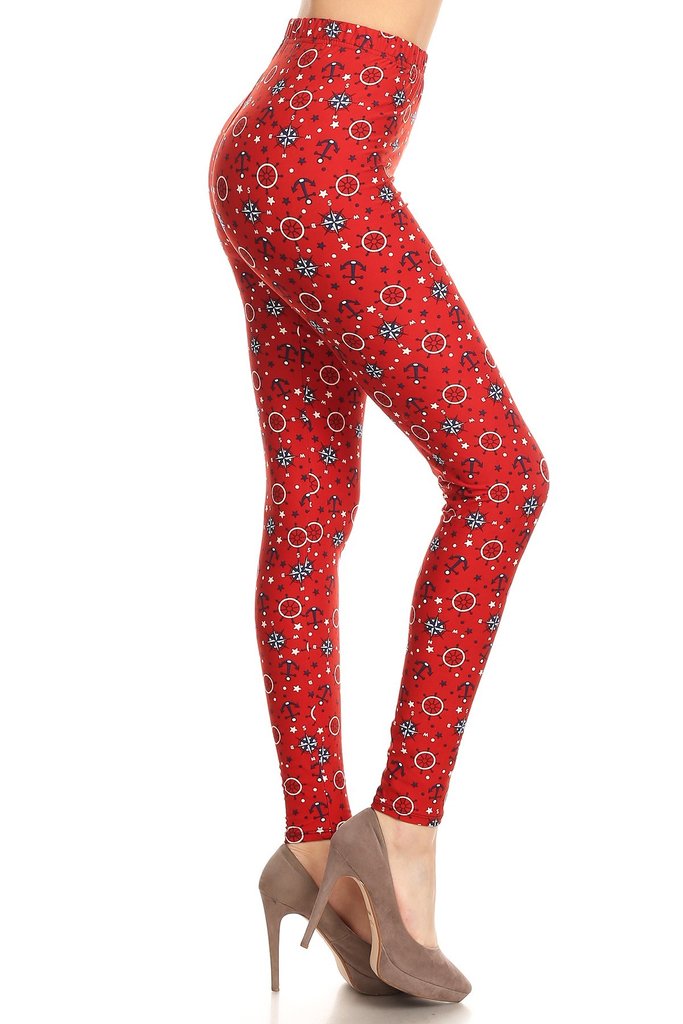 Red Anchors Away Print Leggings
