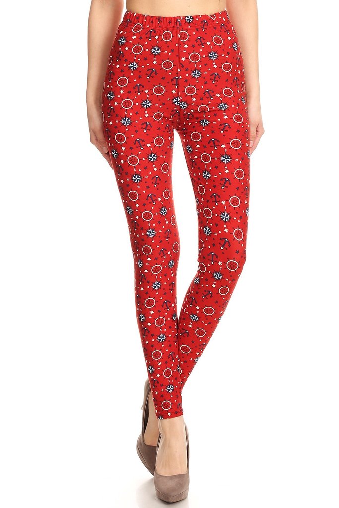 Red Anchors Away Print Leggings