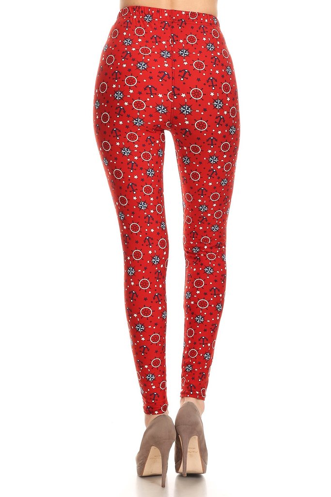 Red Anchors Away Print Leggings