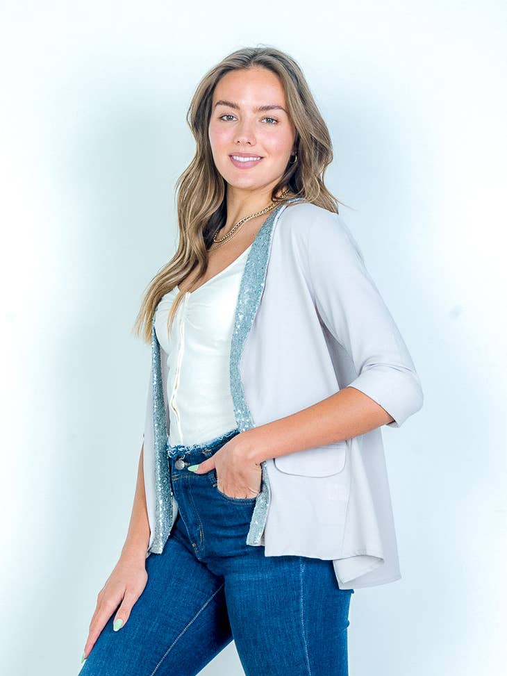Silver Sequin Trimmed Blazer