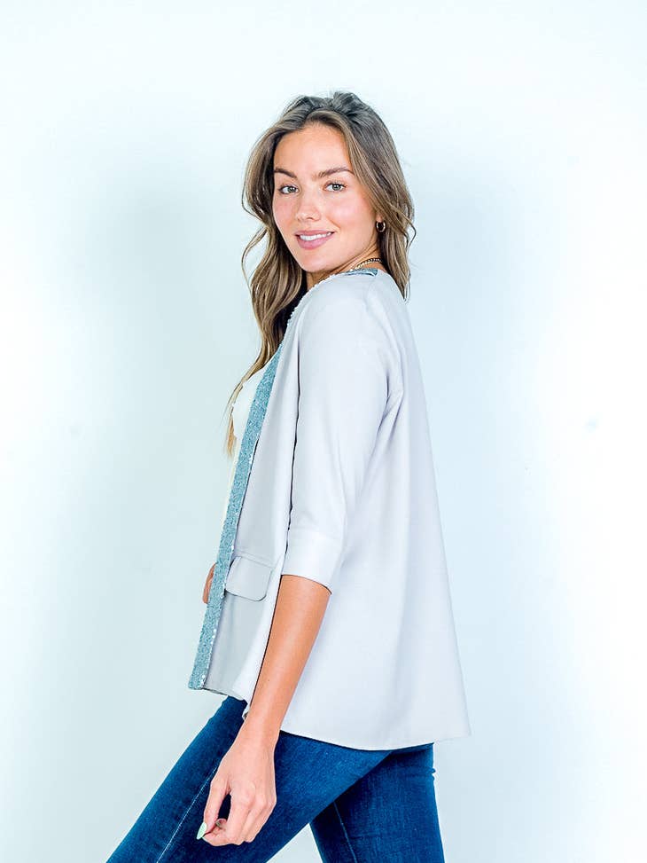 Silver Sequin Trimmed Blazer