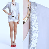 Silver Sequin Trimmed Split Back Blazer