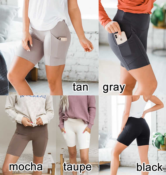 Zenana Women's Workout Yoga Running Compression Exercise Biker Shorts with Side Pockets