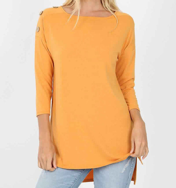 3/4 Sleeve Button Accent Top - Mustard (35-19)