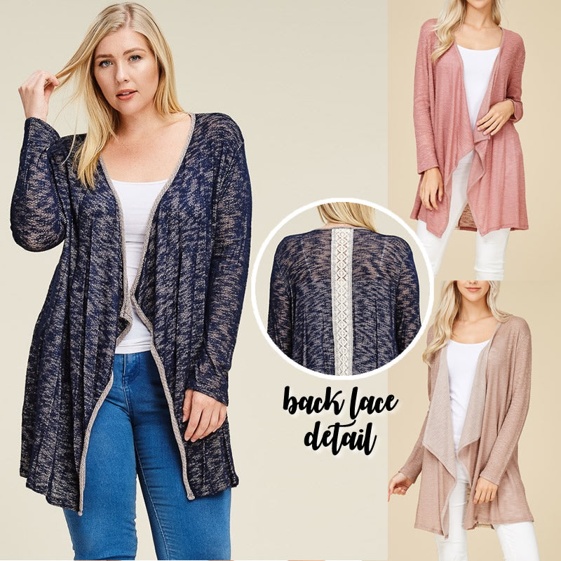 Waterfall Longline Cardigan With Lace Back Detail
