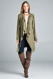 Army Green Vegan Suede Waterfall Trench Coat w/ Tie - SUPER SOFT!