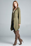 Army Green Vegan Suede Waterfall Trench Coat w/ Tie - SUPER SOFT!