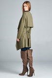 Army Green Vegan Suede Waterfall Trench Coat w/ Tie - SUPER SOFT!