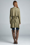 Army Green Vegan Suede Waterfall Trench Coat w/ Tie - SUPER SOFT!