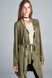 Army Green Vegan Suede Waterfall Trench Coat w/ Tie - SUPER SOFT!