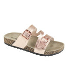 Rose Gold Triple-Strap Footbed Sandal